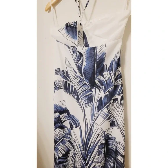 Commense Halter Maxi Dress Size Small Strapless Tie Blue White Floral Summer NWT - Picture 6 of 9